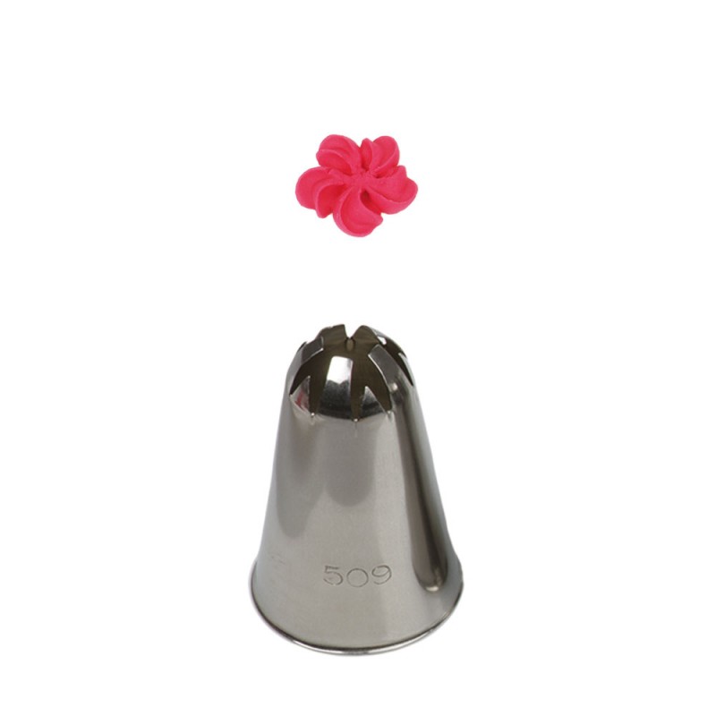 CORNETTO PER DECORAZIONI FIORI N.  509/1F  DECORA IN ACCIAIO INOX Ø3 X 4,5 CM