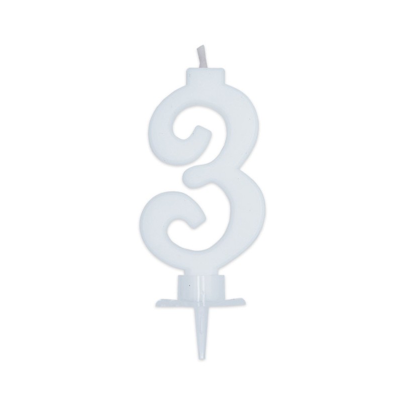 Candelina Italic Bianca 7 cm Numero 3 BIG PARTY