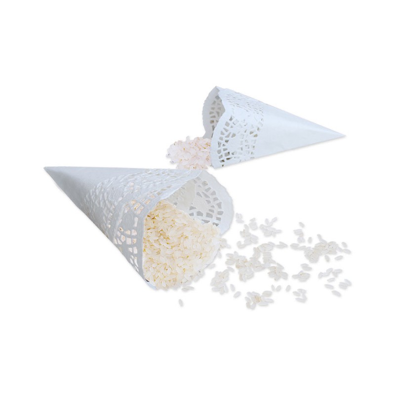 12 Coni Merlettati Porta Riso 17 cm Bianchi BIG PARTY