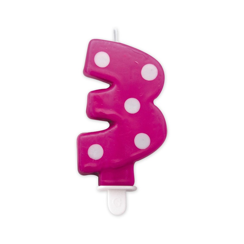 Candelina Pois Fuxia 8,5 cm Numero 3 BIG PARTY