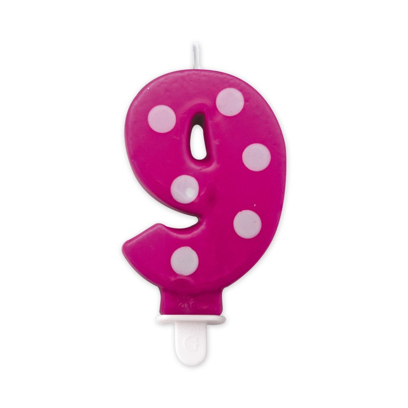 Candelina Pois Fuxia 8,5 cm Numero 9 BIG PARTY