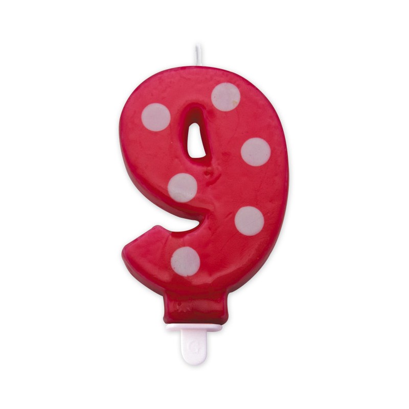 Candelina Pois Rossa 8,5 cm Numero 9 BIG PARTY