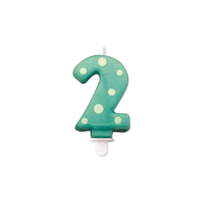 Candelina Pois Acqua Marina 8,5 cm Numero 2 BIG PARTY