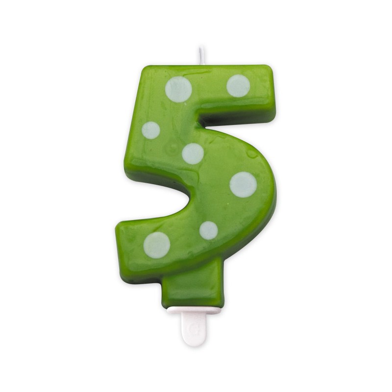 Candelina Pois Verde Mela 8,5 cm Numero 5 BIG PARTY