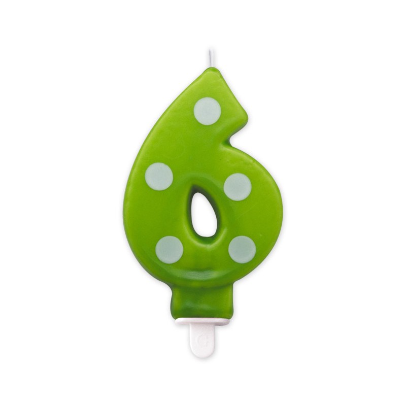 Candelina Pois Verde Mela 8,5 cm Numero 6 BIG PARTY