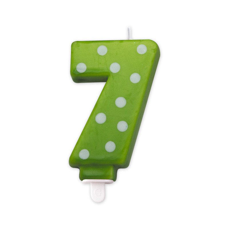 Candelina Pois Verde Mela 8,5 cm Numero 7 BIG PARTY