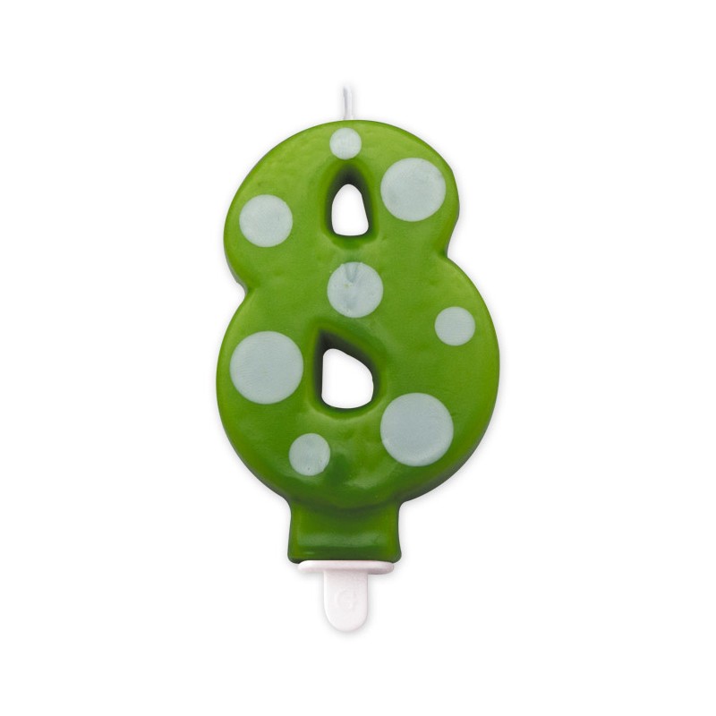 Candelina Pois Verde Mela 8,5 cm Numero 8 BIG PARTY