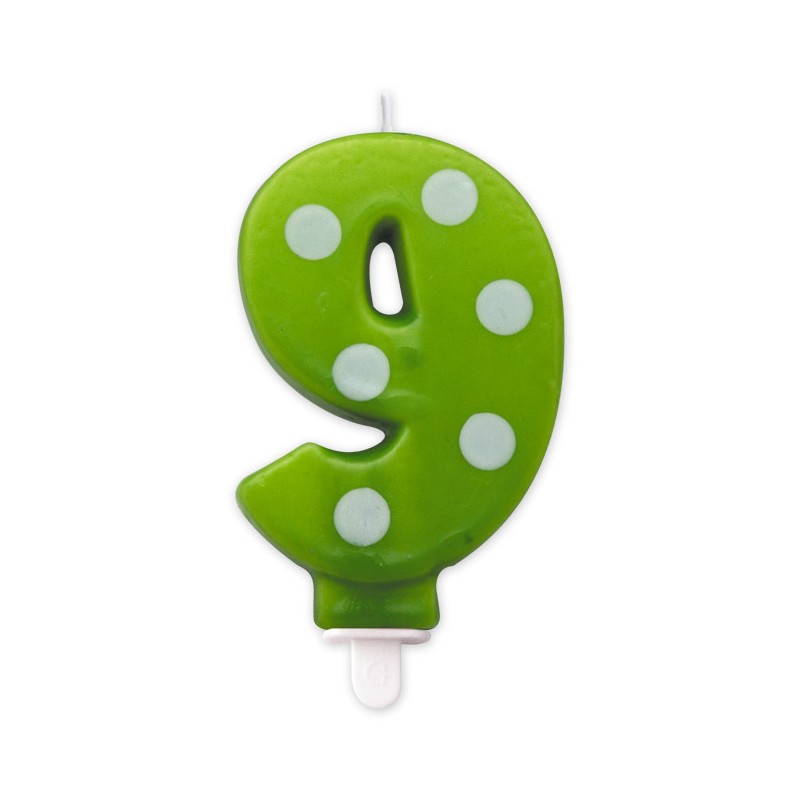 Candelina Pois Verde Mela 8,5 cm Numero 9 BIG PARTY