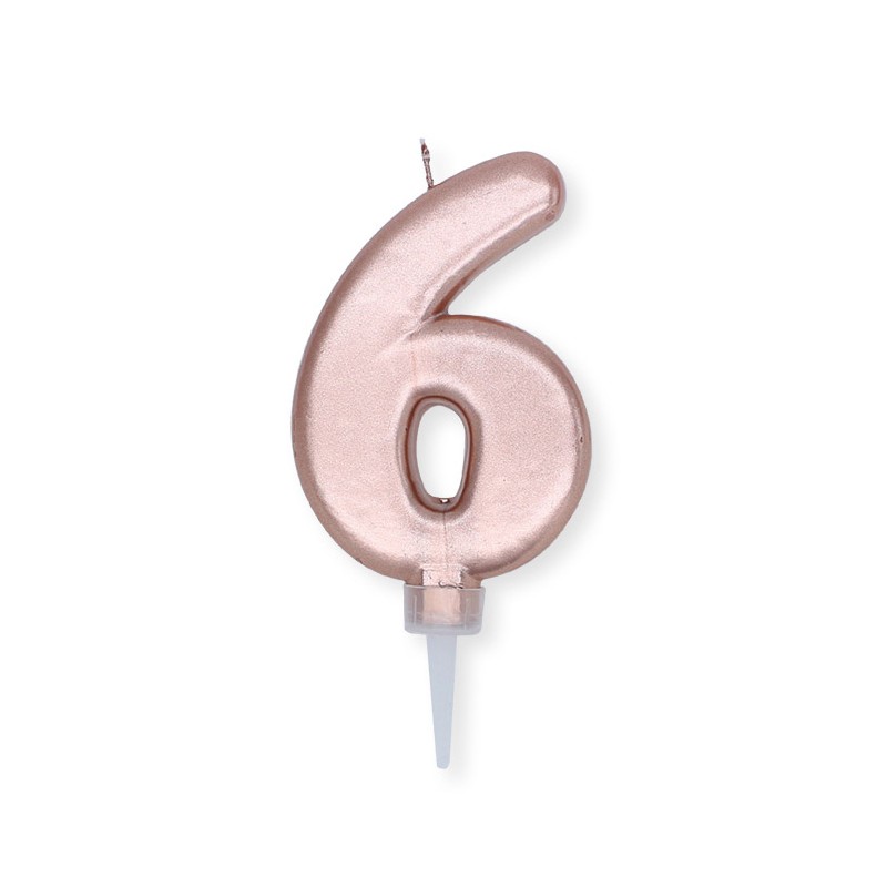 Candelina Plump Rose Gold Metal 10 cm Numero 6 BIG PARTY