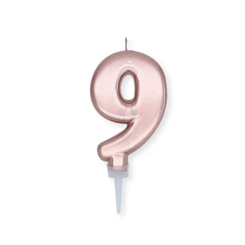 Candelina Plump Rose Gold Metal 10 cm Numero 9 BIG PARTY