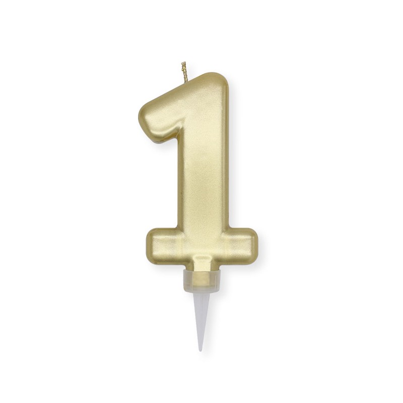 Candelina Plump Oro Metal 10 cm Numero 1 BIG PARTY