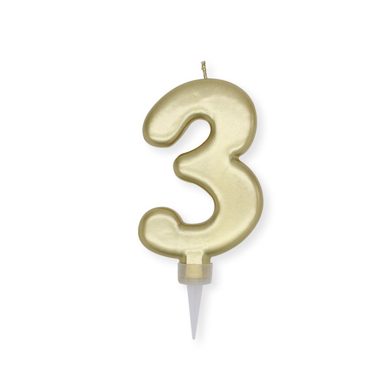 Candelina Plump Oro Metal 10 cm Numero 3 BIG PARTY