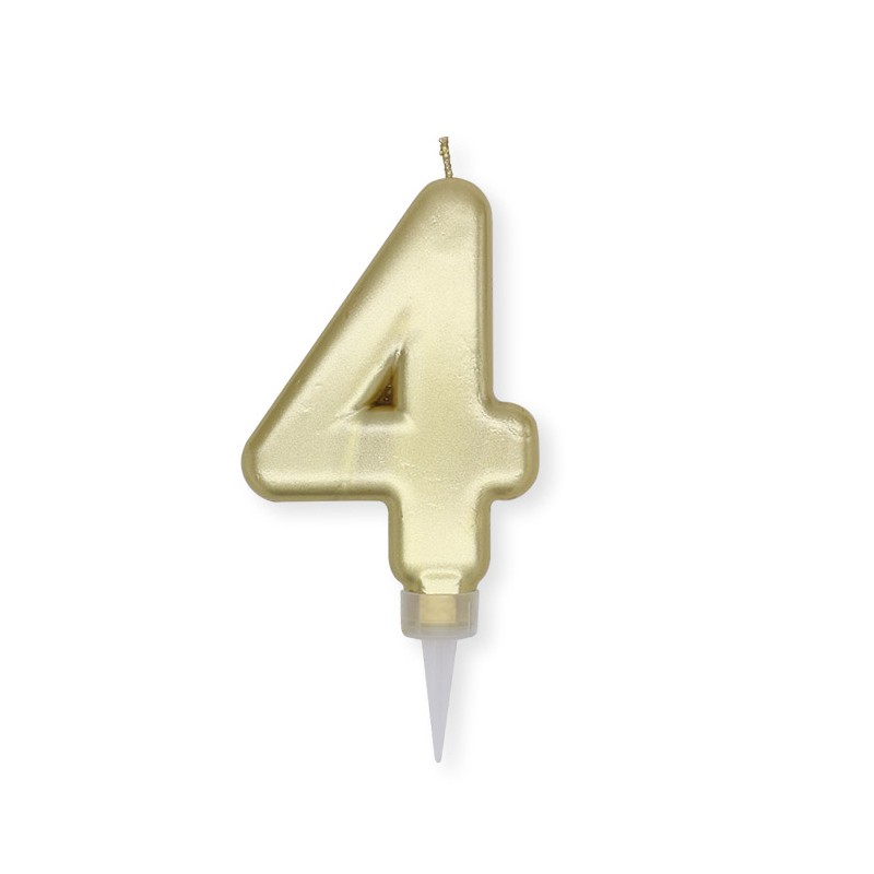 Candelina Plump Oro Metal 10 cm Numero 4 BIG PARTY