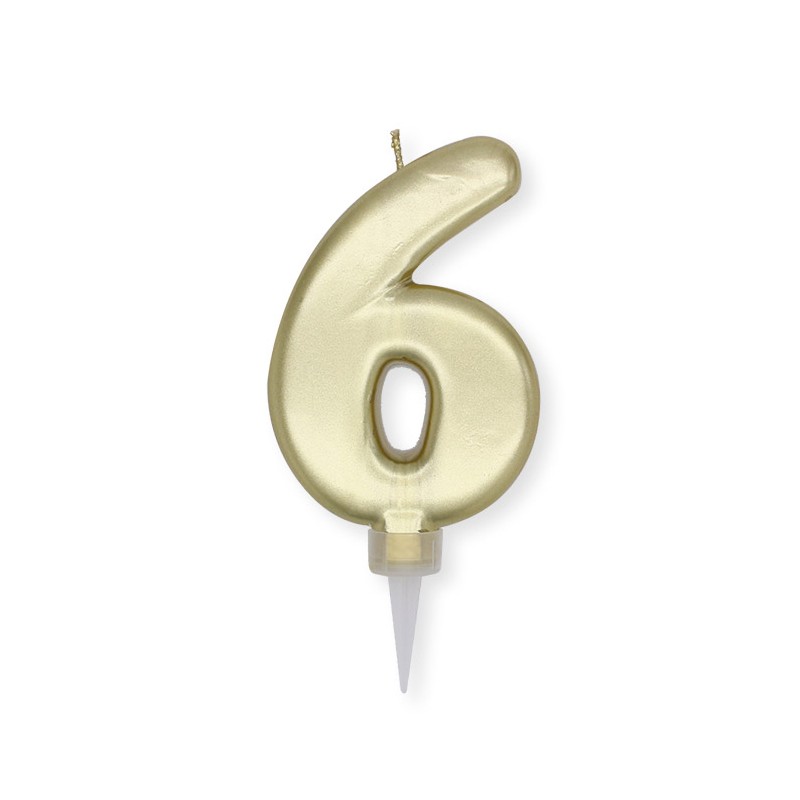 Candelina Plump Oro Metal 10 cm Numero 6 BIG PARTY