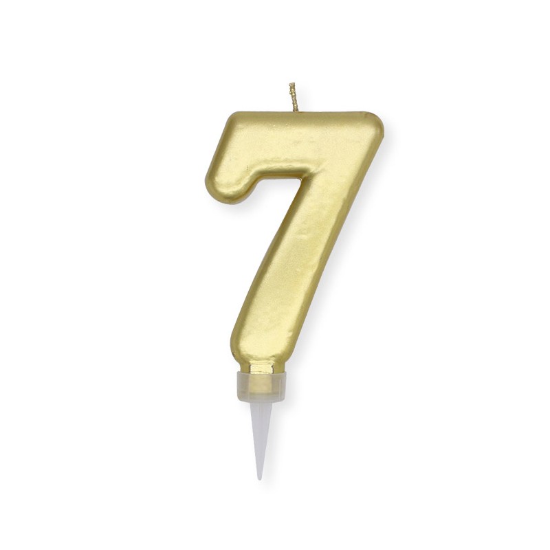 Candelina Plump Oro Metal 10 cm Numero 7 BIG PARTY
