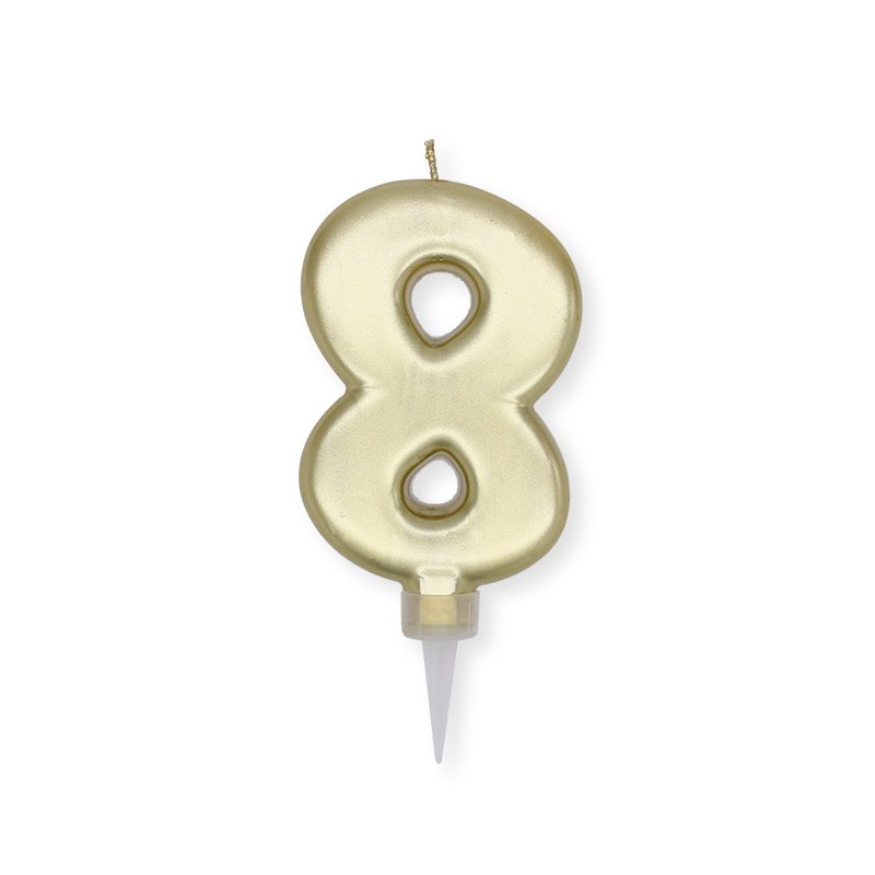 Candelina Plump Oro Metal 10 cm Numero 8 BIG PARTY