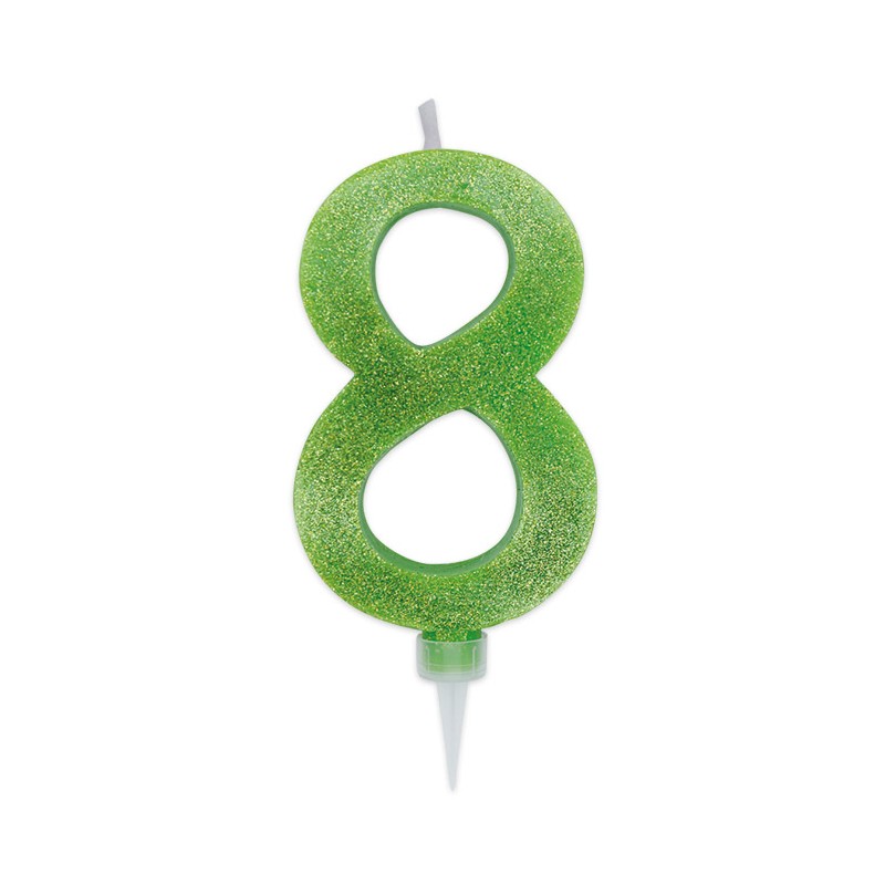 Candelina Sweety Maxi Verde Mela Glitter 15 cm Numero 8 Big party