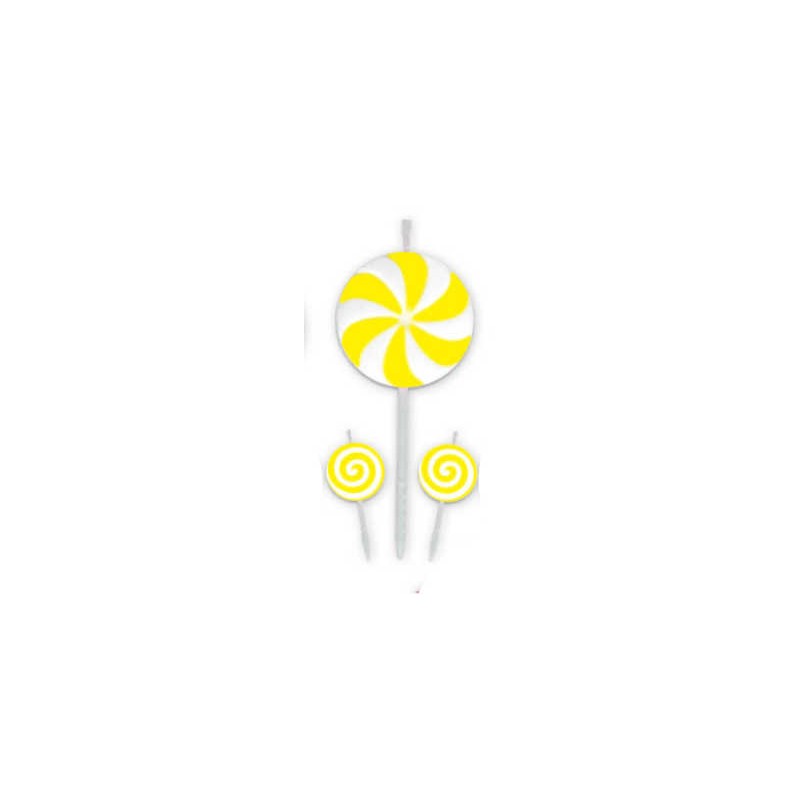 3 Candeline 18 cm Lecca Lecca Grandi GIALLO BIG PARTY