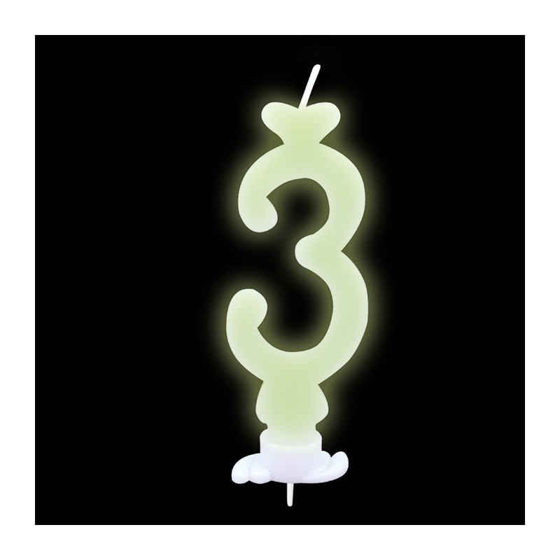 Candelina Classica Fosforescente 8,5 cm Numero 3 BIG PARTY