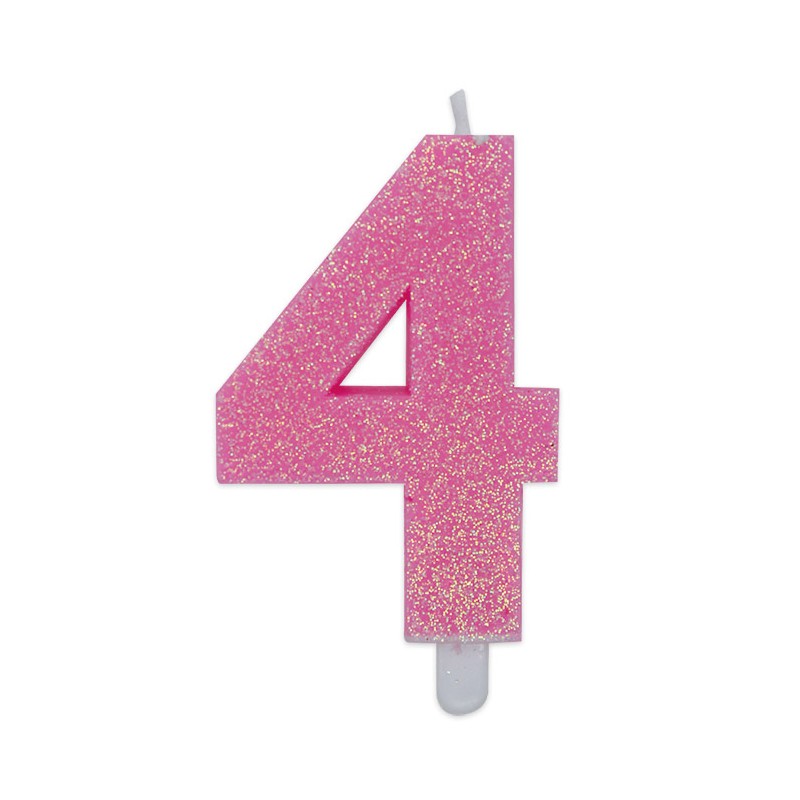 Candelina Sweety Rosa Glitter 9 cm Numero 4 BIG PARTY