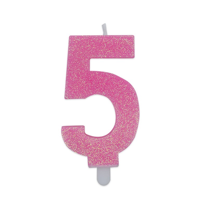 Candelina Sweety Rosa Glitter 9 cm Numero 5 BIG PARTY
