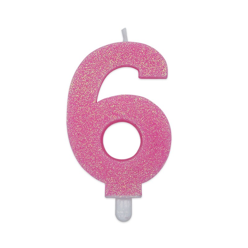 Candelina Sweety Rosa Glitter 9 cm Numero 6 BIG PARTY