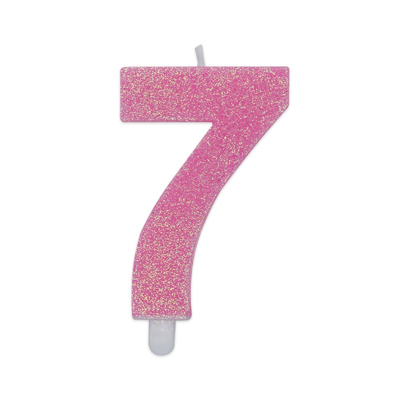 Candelina Sweety Rosa Glitter 9 cm Numero 7 BIG PARTY