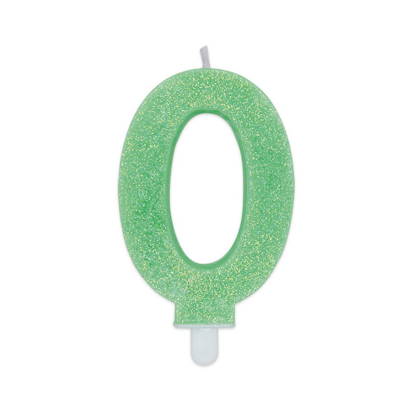 Candelina Sweety Verde Glitter 9 cm Numero 0 BIG PARTY