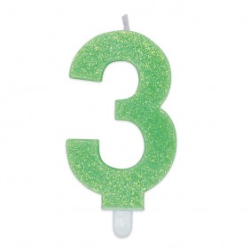 Candelina Sweety Verde Glitter 9 cm Numero 3 BIG PARTY