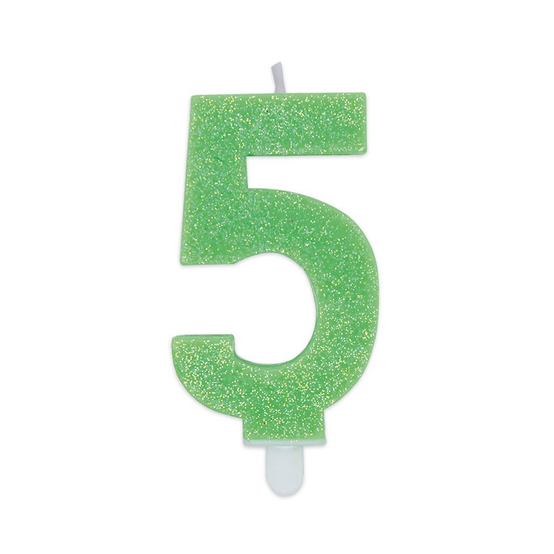 Candelina Sweety Verde Glitter 9 cm Numero 5 BIG PARTY