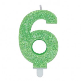 Candelina Sweety Verde Glitter 9 cm Numero 6 BIG PARTY
