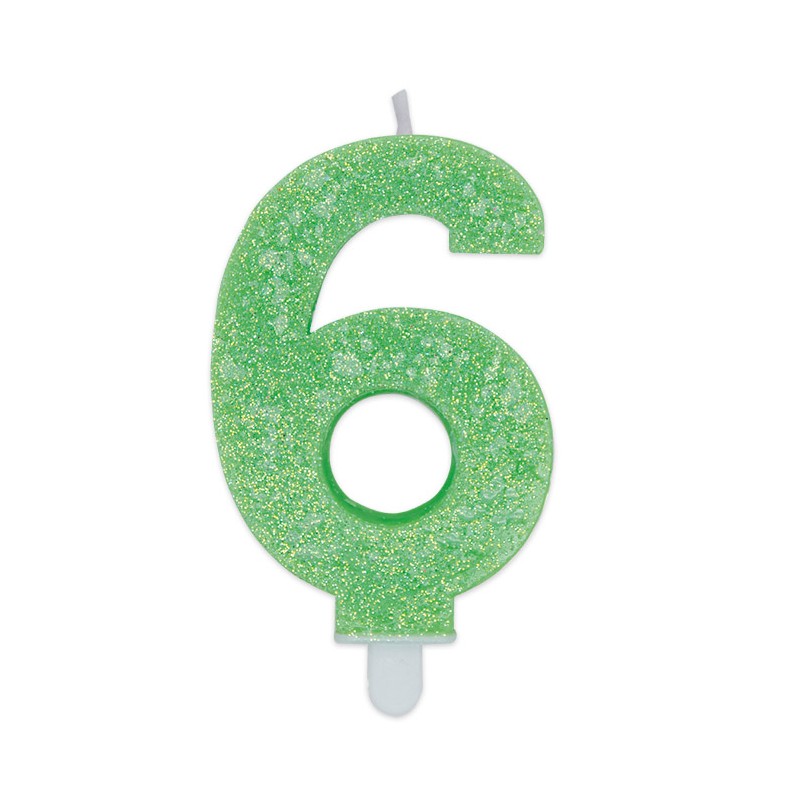Candelina Sweety Verde Glitter 9 cm Numero 6 BIG PARTY