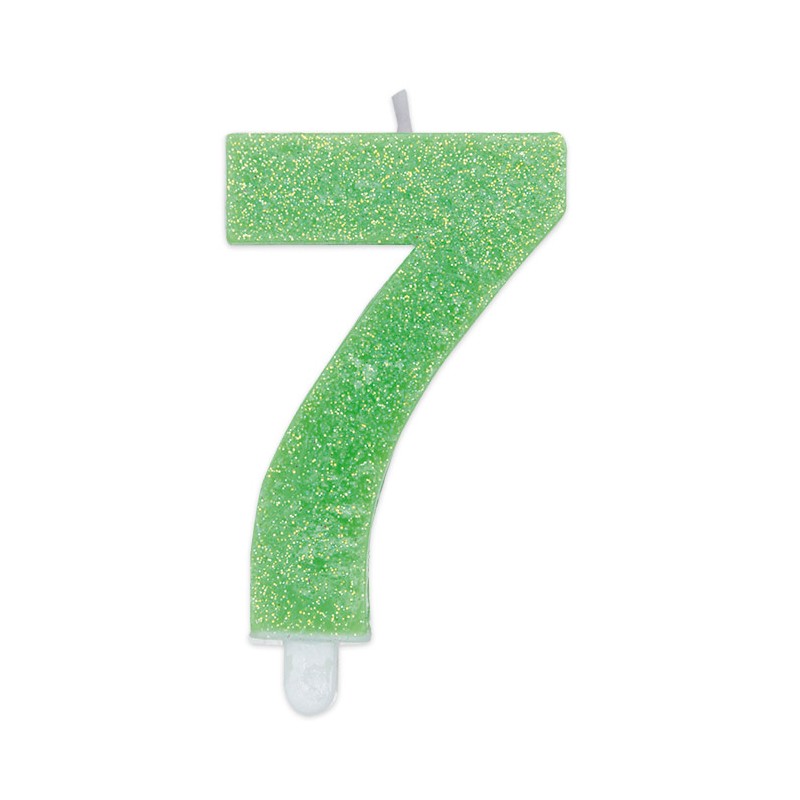 Candelina Sweety Verde Glitter 9 cm Numero 7 BIG PARTY