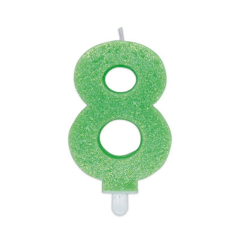 Candelina Sweety Verde Glitter 9 cm Numero 8