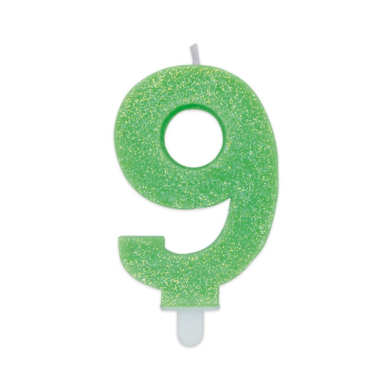 Candelina Sweety Verde Glitter 9 cm Numero 9 BIG PARTY