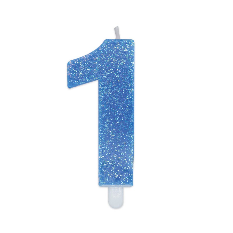 Candelina Sweety Celeste Glitter 9 cm Numero 1 BIG PARTY