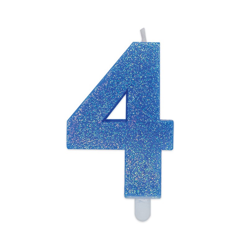 Candelina Sweety Celeste Glitter 9 cm Numero 4 BIG PARTY