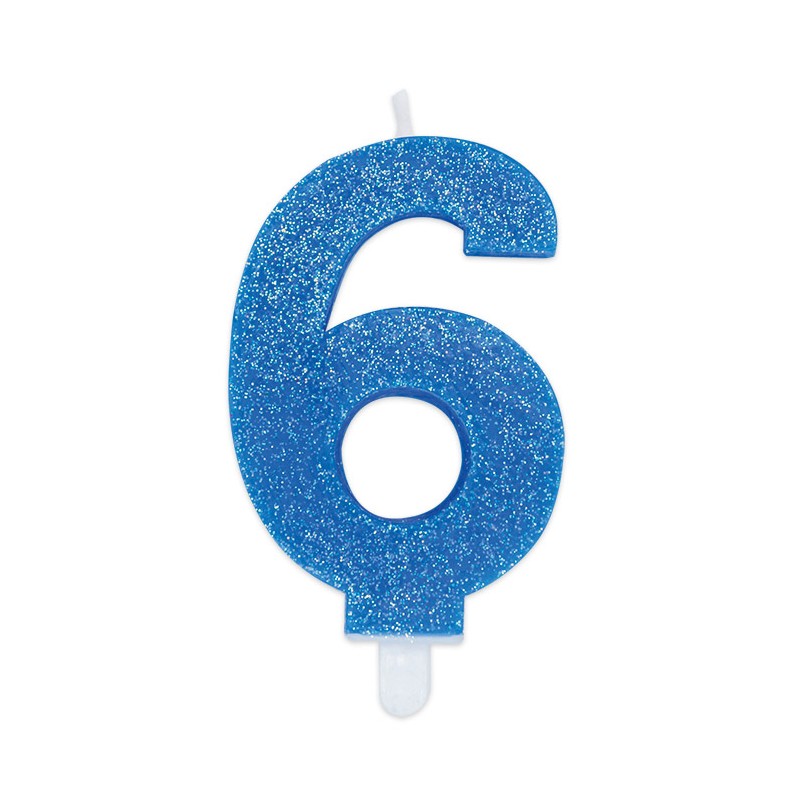 Candelina Sweety Celeste Glitter 9 cm Numero 6 BIG PARTY