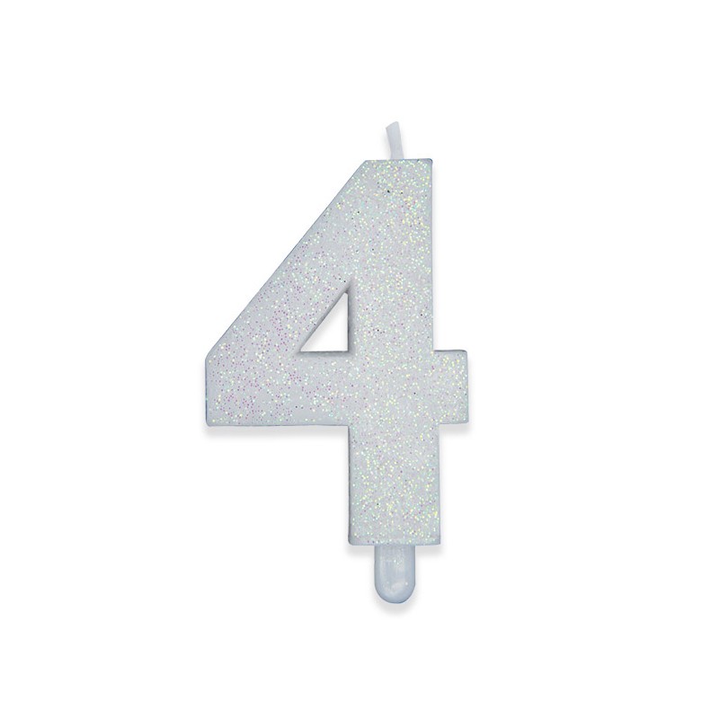 Candelina Sweety Bianco Glitter 9 cm Numero 4 BIG PARTY