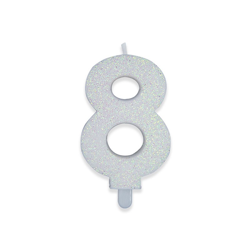 Candelina Sweety Bianco Glitter 9 cm Numero 8 BIG PARTY