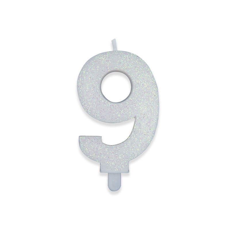 Candelina Sweety Bianco Glitter 9 cm Numero 9 BIG PARTY