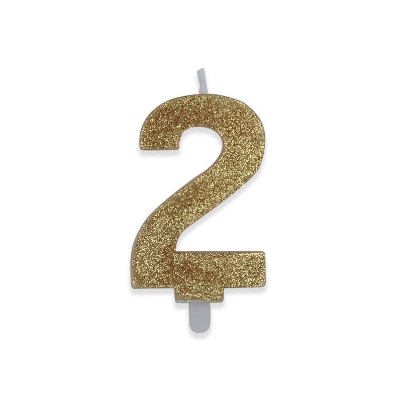 Candelina Sweety Oro Glitter 9 cm Numero 2 BIG PARTY