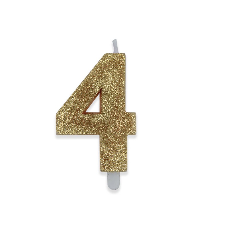 Candelina Sweety Oro Glitter 9 cm Numero 4 BIG PARTY