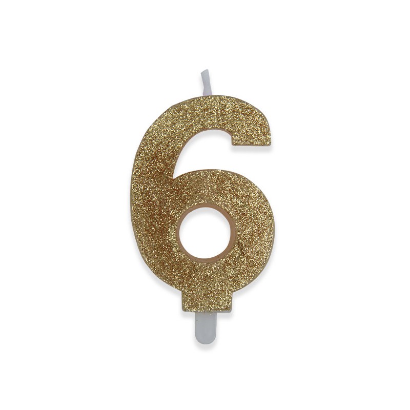 Candelina Sweety Oro Glitter 9 cm Numero 6 BIG PARTY