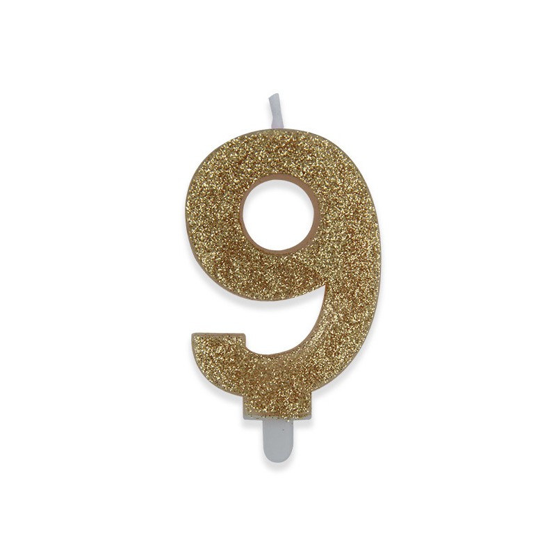 Candelina Sweety Oro Glitter 9 cm Numero 9 BIG PARTY