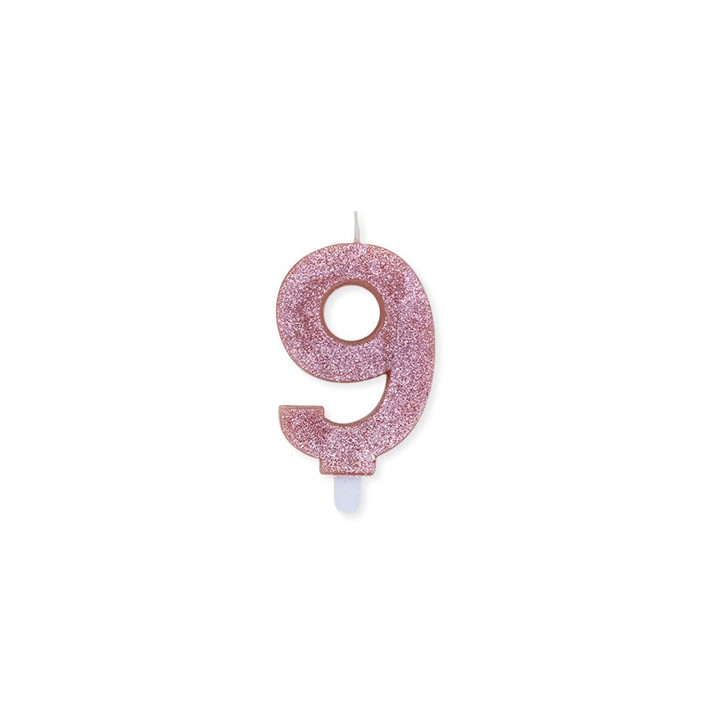 Candelina Sweety Rose Gold Glitter 9 cm Numero 9 BIG PARTY