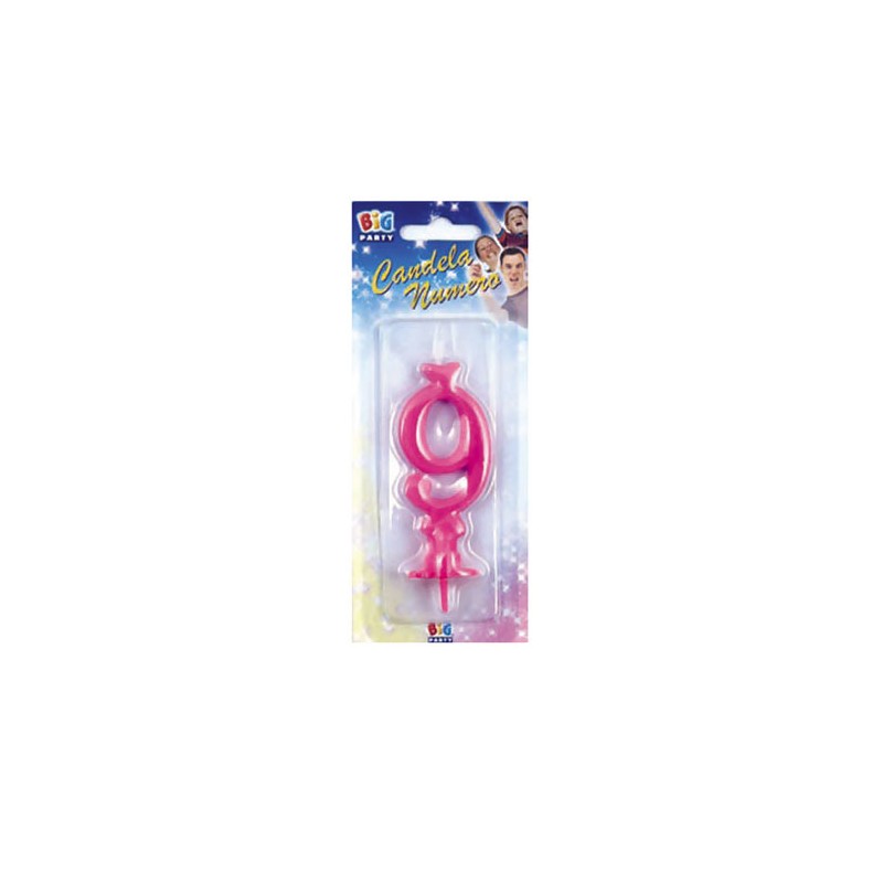 Candelina Classica Fuxia 8,5 cm Numero 9 BIG PARTY