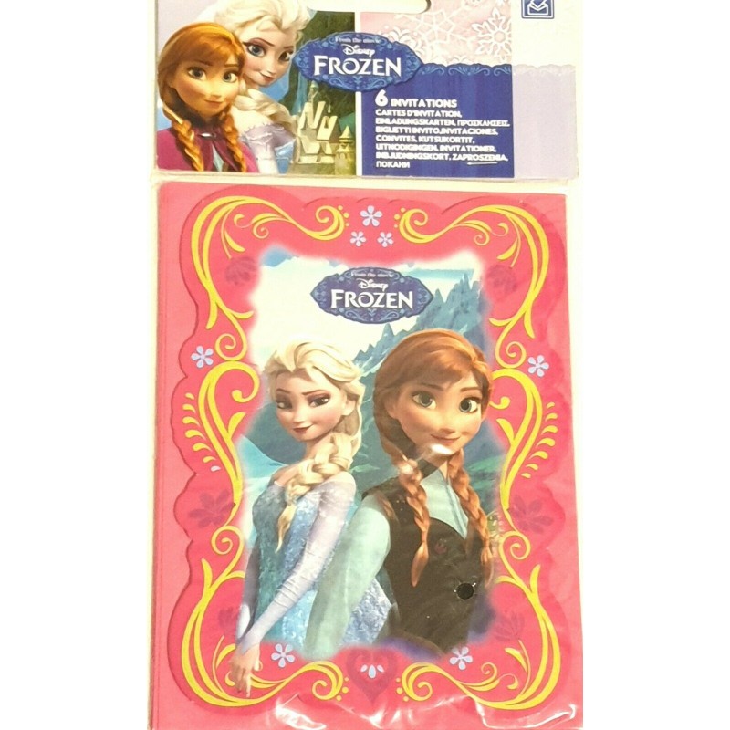INVITI FROZEN PZ 6 CM14 X CM 8,5 - 6 BIGLIETTI e 6 BUSTE DECORATA PARTY
