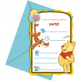 6  Inviti con busta Winnie Pooh DECORATA PARTY