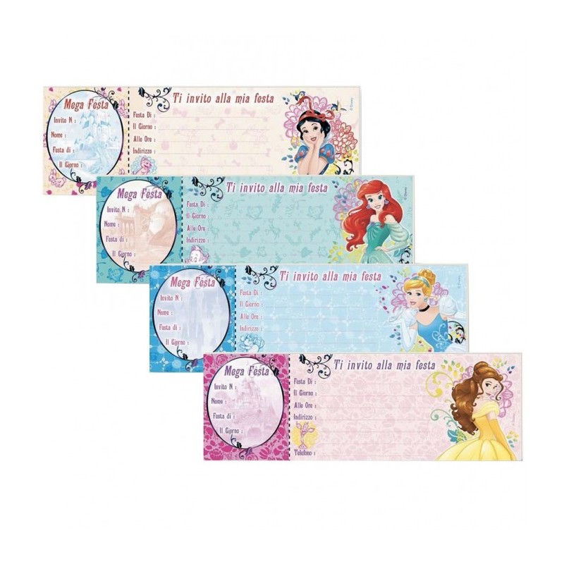 BIGLIETTI INVITO Assegni COMPLEANNO PRINCIPESSE DISNEY 15 INVITI
